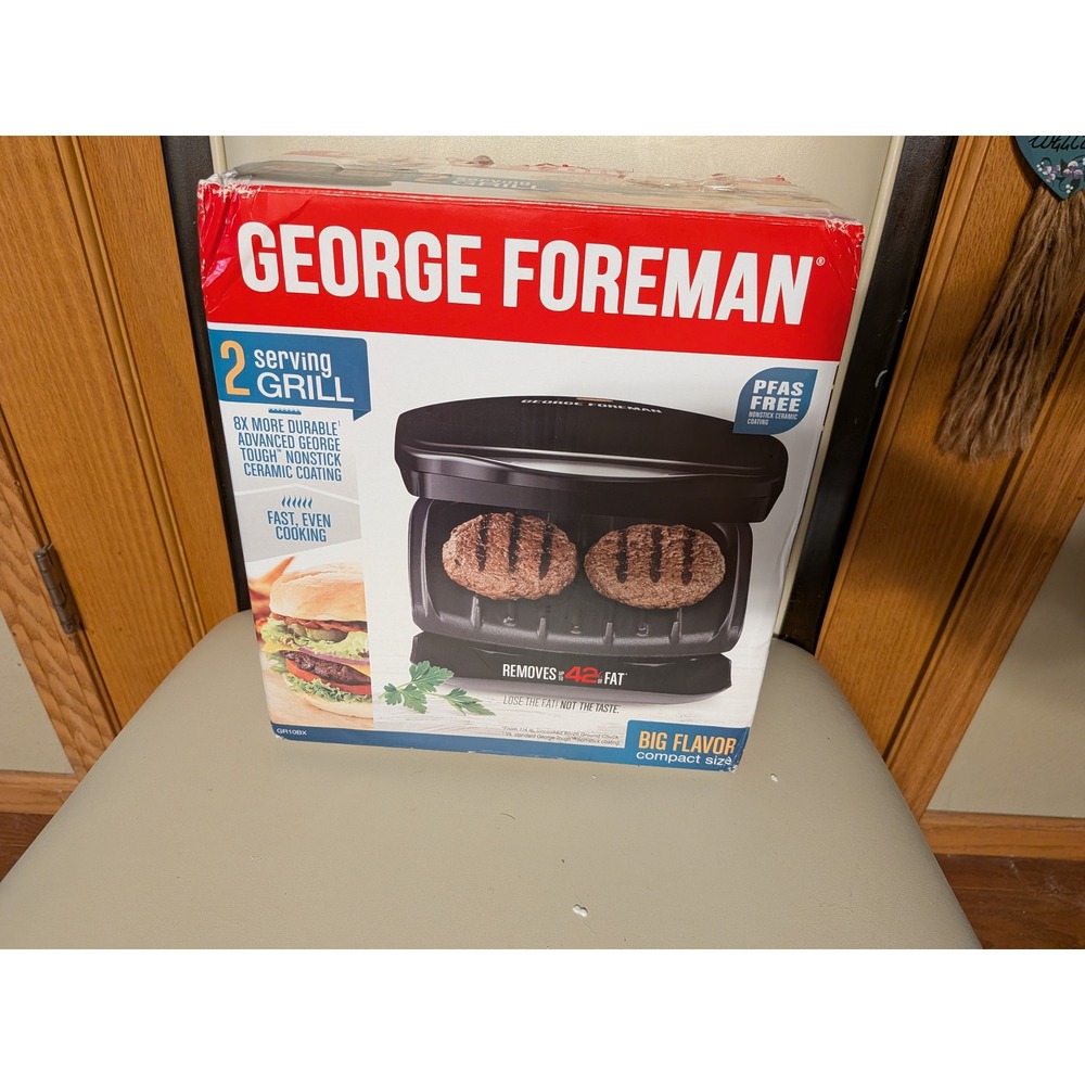 George Foreman 2 Serving Grill & Panini Press Black GR10BX Ceramic Nonstick
